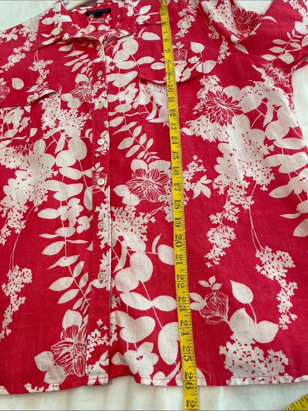 Lands' End Pink Floral Button-Up Shirt with White Print - Picture 4 of 10
